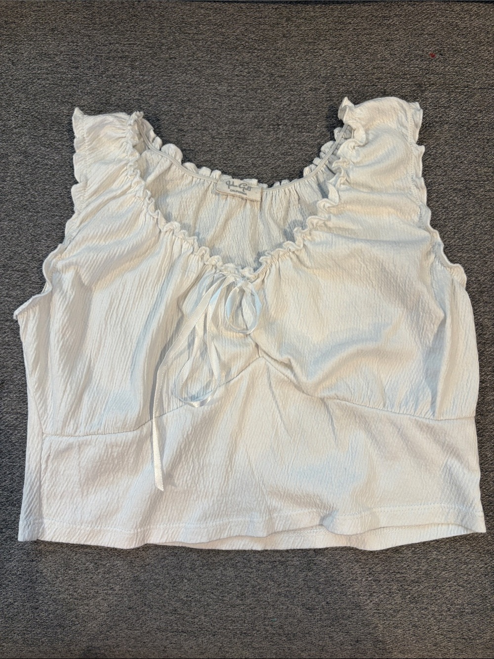 Brandy Melville White Ruffled Tie-Front Crop Top